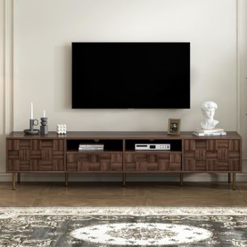 Mid Century TV Stand With 2 Drawers, Media Console Table For Tvs Up To 85'', Entertainment Center With Storage For Living Room - Dark Brown