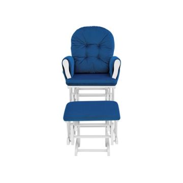 Mason - Glider And Ottoman White Wood - Navy Fabric
