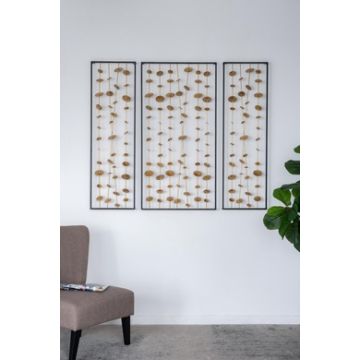 Metal Decorative Wall Art With Frame, Wall Decor For Living Room (Set of 3) - Gold