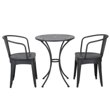 Ambrosia - 3 Piece Bistro Set With Leaf Motifs Top And Seat - Black