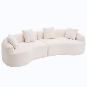 4 Seater Sofa With Chenille Fabric, 30D, 60 Hardness Full Sponge, 4 Pillow For Living Room, Home Furniture Sleeper Sectional Sofa For Apartment - White