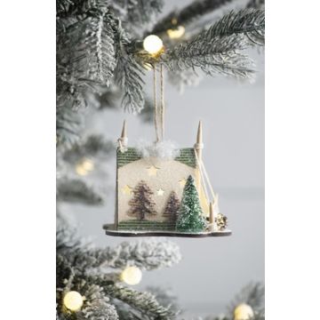 Cardboard Lited Tent Ornament Decorative Hanging Christmas Tree Ornaments For Holiday Party Decorations (Set of 6) - Multicolor