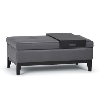 Oregon - Storage Ottoman Bench With Tray - Stone Gray