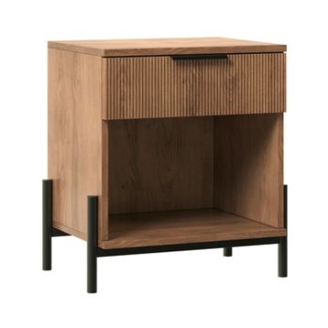 Modern Fluted Drawer Nightstand With Open Cubby - Coffee