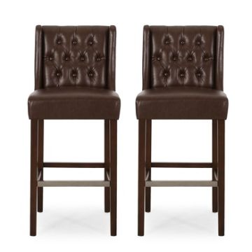 Modern Minimalist Metal Leg Bar Stool - Dark Brown-Brown