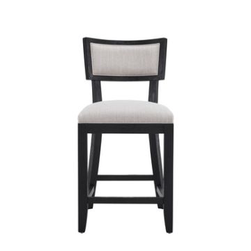 Counter Stools (Set of 2), Upholstered Counter Height Bar Stools With Comfy Back, Solid Rubber Wood Frame, Backrest, Footrest, Armless Barstools For Home Bar, Kitchen Counter - Beige / Black-Beige