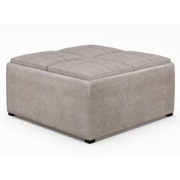 Avalon - Square Coffee Table Storage Ottoman - Distressed Gray Taupe