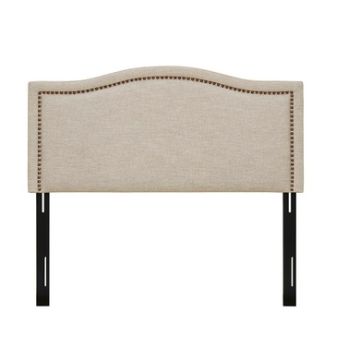 Upholstered Panel Headboard With Copper Nail Heads, Adjustable Height - Natural