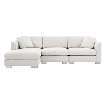 Modern Cloud Sectional Sofa L Shaped Luxury Couch Set With 2 Free Pillows 4 Seat With Oversized Chaise - Minsk Gray