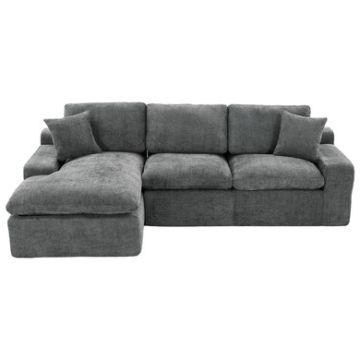Cloud Sectional Sofa Upholstered Sofa Couch With Double-Layer Cushion And Side Pockets, Free Combined Sectional Sofa Full Compressed Sofa For Living Room - Gray