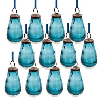 Luster Tear Drop Ornament, Glass Decorative Hanging Christmas Tree Ornaments For Holiday Party Decorations (Set of 12) - Blue