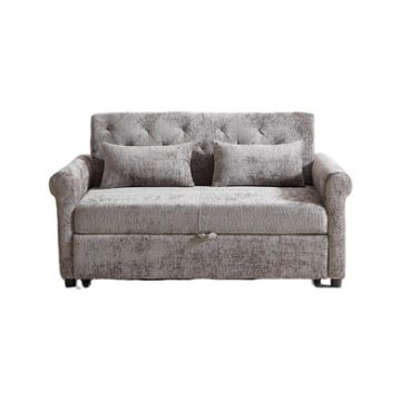 3 In 1 Loveseat Sofa Bed Chenille Fabric Pull Out Couch Sleeper Full Back Frame, Seat Frame, Armrests & 2 Pillows - Light Gray