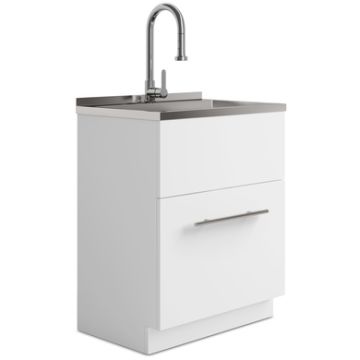 Metro - Laundry Cabinet & Faucet And Stainless Steel Sink - White