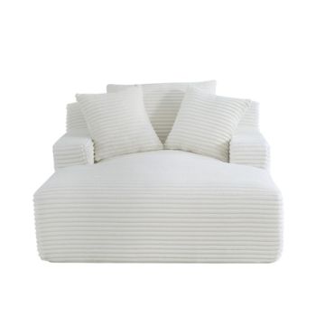 Cloudline - Oversized Chaise Lounge Chair In Soft Corduroy, Modern Comfy Couch With Full Foam Cushioning, Cozy Sleeper Sofabed For Living Room - Ivory