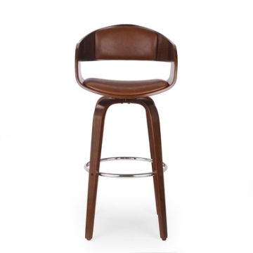 Mid Century Modern Bar Stool, Swivel Function - Brown-Brown