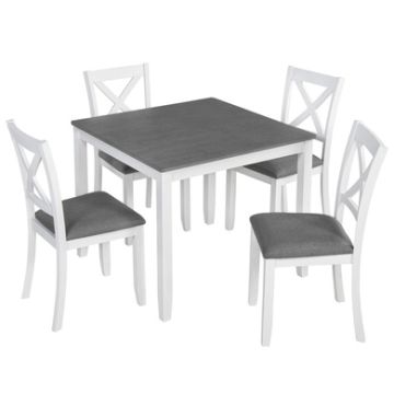 Modern 5 Piece Dining Table Set With 4 Chairs For Kitchen Or Dining Room - Gray / White