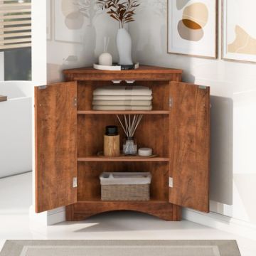 Triangle Bathroom Storage Cabinet With Adjustable Shelves, Freestanding Floor Cabinet For Home Kitchen - Brown