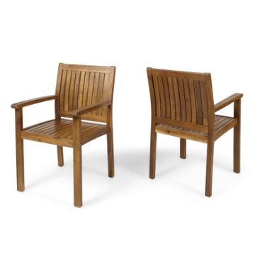 Amethyst - Outdoor Dining Chair With Slat Design (Set of 2) - Natural-Light Brown