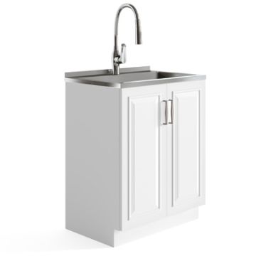 Darwin - Deluxe Laundry Cabinet With Pull-Out Faucet And Stainless Steel Sink - Pure White