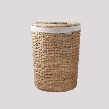 Ludmilla - Round Tall Water Hyacinth Woven Wicker Laundry Hamper With Lid For Clothes Canvas Toys And Book Storage With Removable Liner - Natural / Light Brown