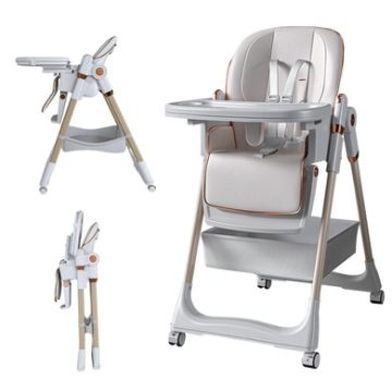Adjustable Baby High Chair 0 - 6 Years, Portable Infant Feeding Seat With Safety Belt, Silent Lockable Wheels - White