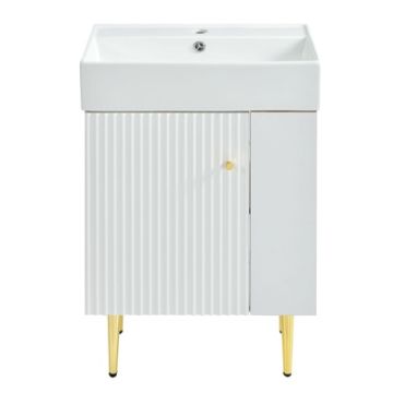 Hearth & Haven Amelia - Bathroom Vanity With Storage Cabinet, Single Ceramic Sink And Right Side Storage - White