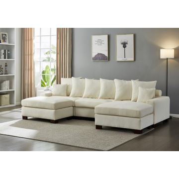 Modular Sectional Sofa, 5 Seater Oversized Convertible L & U Shaped Couch, Corduroy Fabric - Beige