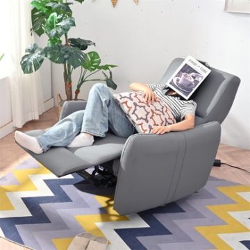 Wall Hugger Recliner, Power Recliner Chair, Electric Recliner For Living Room, Pu Leather Reclining Armchair For Small Space, Reclining Sofa For Bedroom / Apartment / Rv, With USB Port (Type - C) - Blue Gray