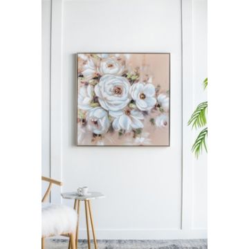Square Framed Wall Art Flower Canvas Print, Home Decor For Living Room Kitchen Foyer Office - Multicolor