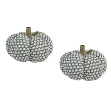 Knite Pumpkin Ornament Decor For Holiday Harvest Festival Fall Festival & Thanksgiving (Set of 2) - White / Gray