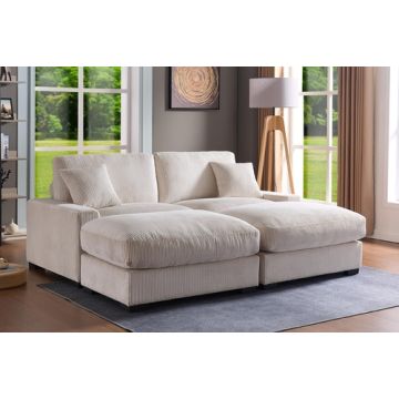 Modular Sectional Sofa, 4 Seater Oversized Sectional Sofa, Corduroy Fabric With 2 Ottoman Bench And 2 Pillows, Modular Sectionals Sofa Couch For Living Room - Cream