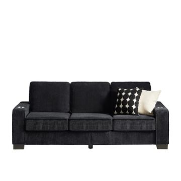 Modern Sofa 3 Seater Compressed Couch With Cup Holders - Black