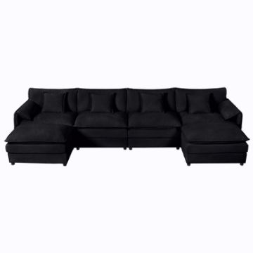Modular Sectional Sofa, Oversized Deep Seat U Shaped Couch Set, Comfy Cloud Couches With Movable Ottomans - Black