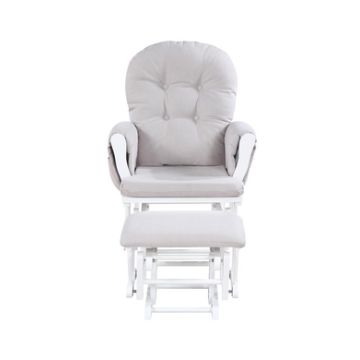 Mason - Glider And Ottoman White Wood - Woven Gray Fabric