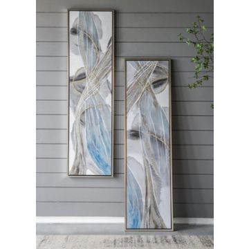 Elongated Modern Abstract Oil Paintings, Wall Art For Living Room Dining Room Bedroom Office Entryway (Set of 2) - Multicolor