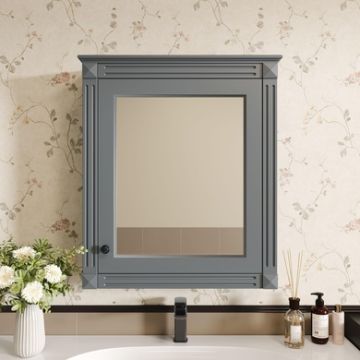 Wall Mounted Bathroom Storage Cabinet With Mirror, Medicine Cabinet With Height Adjustable Shelf, Over The Toilet Space Saver Cabinet - Gray