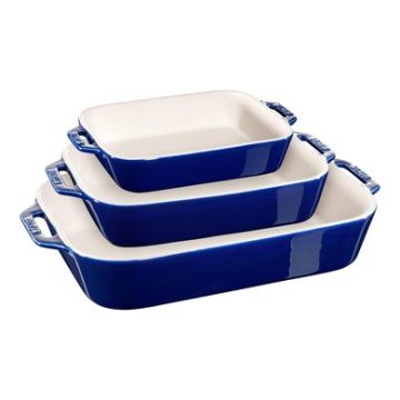 Staub - 3pc Ceramic Rectangular Baking Dish Set Dark Blue