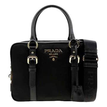 Prada Bauletto Tessuto Nylon Saffiano Black Satchel Handbag