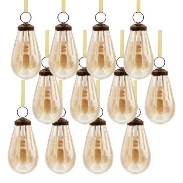 Luster Tear Drop Ornament, Glass Decorative Hanging Christmas Tree Ornaments For Holiday Party Decorations (Set of 12) - Gold