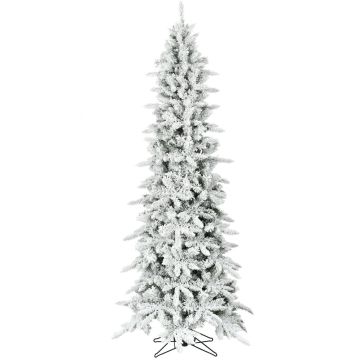 Fraser Hill Farm 7.5' Mountain Pine Slim Snowy Christmas Tree, No Lights