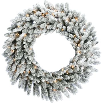 Fraser Hill Farm 36-In. Icy Frost Snow Flocked Wreath with Warm White LED Lights