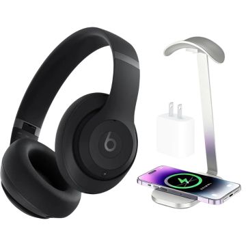 Beats - Studio Pro - Wireless Noise Cancelling Over-the-Ear Headphones - Black + Power Adapter & Headphone Stand/Charging Pad