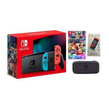 Nintendo Switch Neon + Mario Kart 8 Deluxe Bundle with Accessories