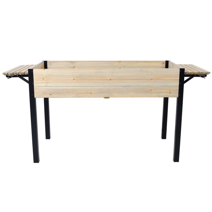 Raised Garden Bed With Metal Legs And Folding Storage Shelf For Outdoor Patio Deck Balcony - Black / Natural 1