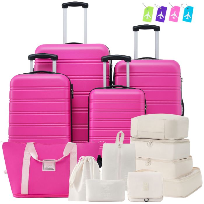 Hardshell Luggage Sets 4 Pieces + Bag Spinner Suitcase With Tsa Lock Lightweight - 16" / 20" / 24" / 28" Luggages - Pink 1