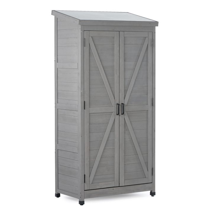 Wood Outdoor Storage Cabinet With Metal Top Garden Shed For Yard And Patio - Gray 1
