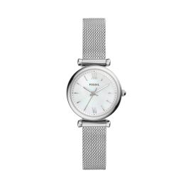 Fossil - Ladies Carlie Mini Stainless Steel Mesh Watch Mother-of-Pearl Dial