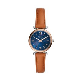 Fossil - Ladies Carlie Mini Rose Gold & Tan Leather Strap Watch Blue ...
