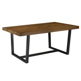 Rectangle Dining Table with Solid Wood Top and Metal Open Frame, Rustic Oak