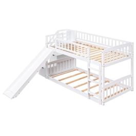 Twin Over Twin Stairway Bunk Bed & Two Drawers And Slide - White